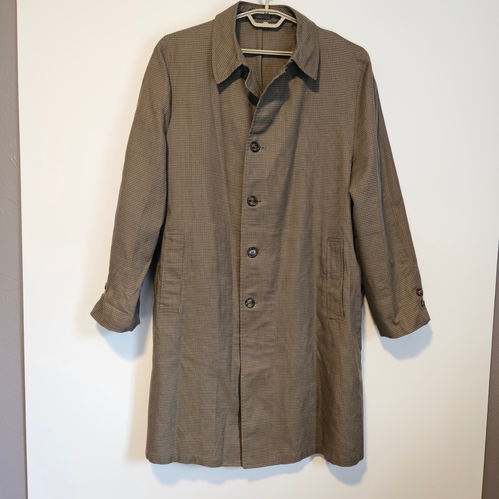 Vintage London Fog Hampden Row Check Trench Coat Mens 44 L Houdstooth Detective